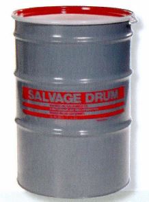 85 Gallon Steel Salvage Drum, UN Rated, Unlined, 18GA, Cover w/Lever Lock  Ring Closure, 2' & 3/4' Fittings